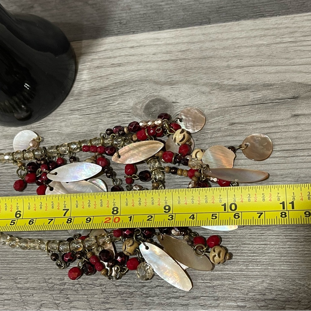 Vintage Chico’s Beaded Necklace with Red/Gold Accents and mother of pearl fringe - Picture 7 of 8